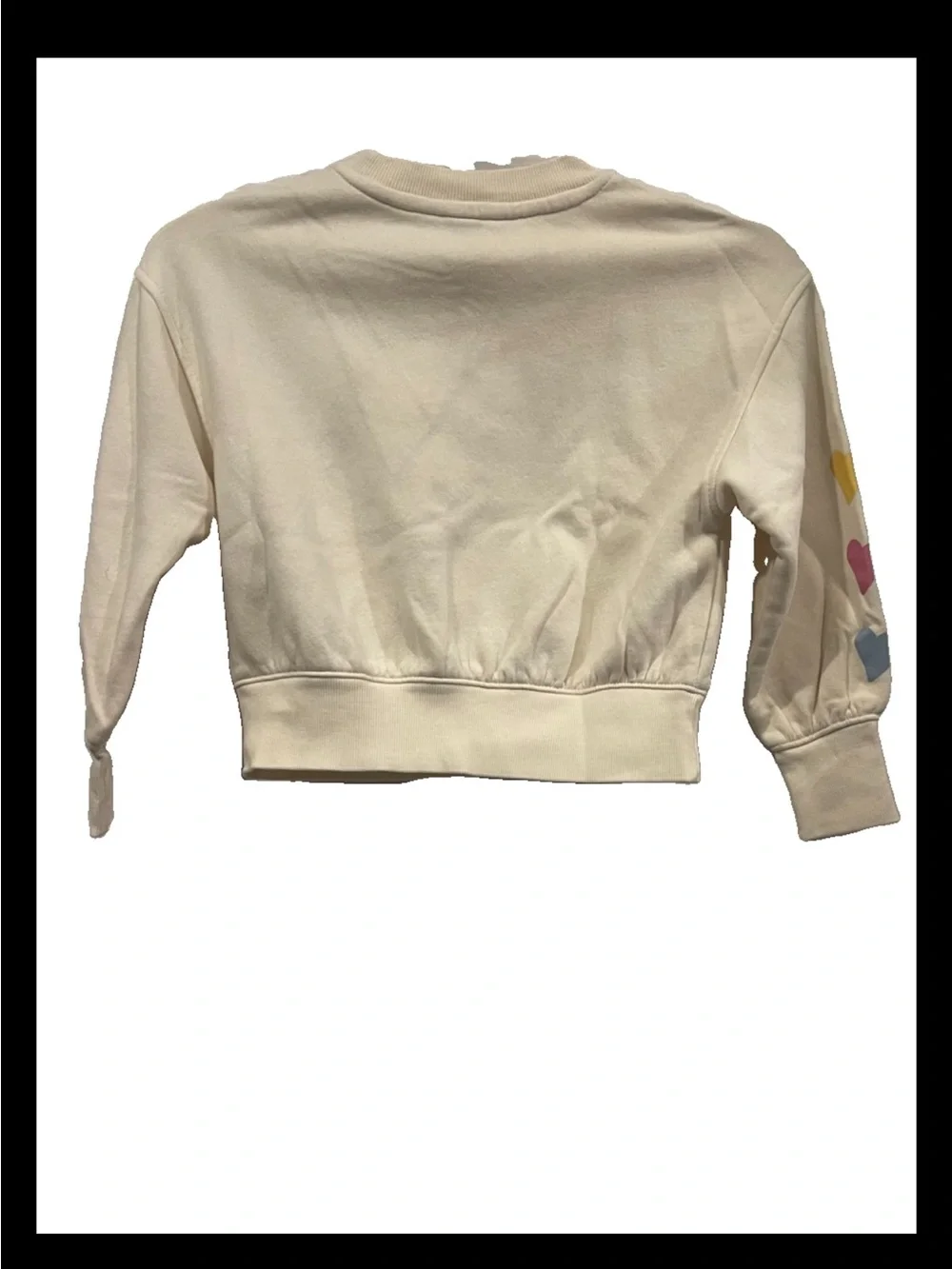 Old Navy Cream Sweatshirt with Colorful 'HAPPY' and Pink Hearts Size Small 6-7